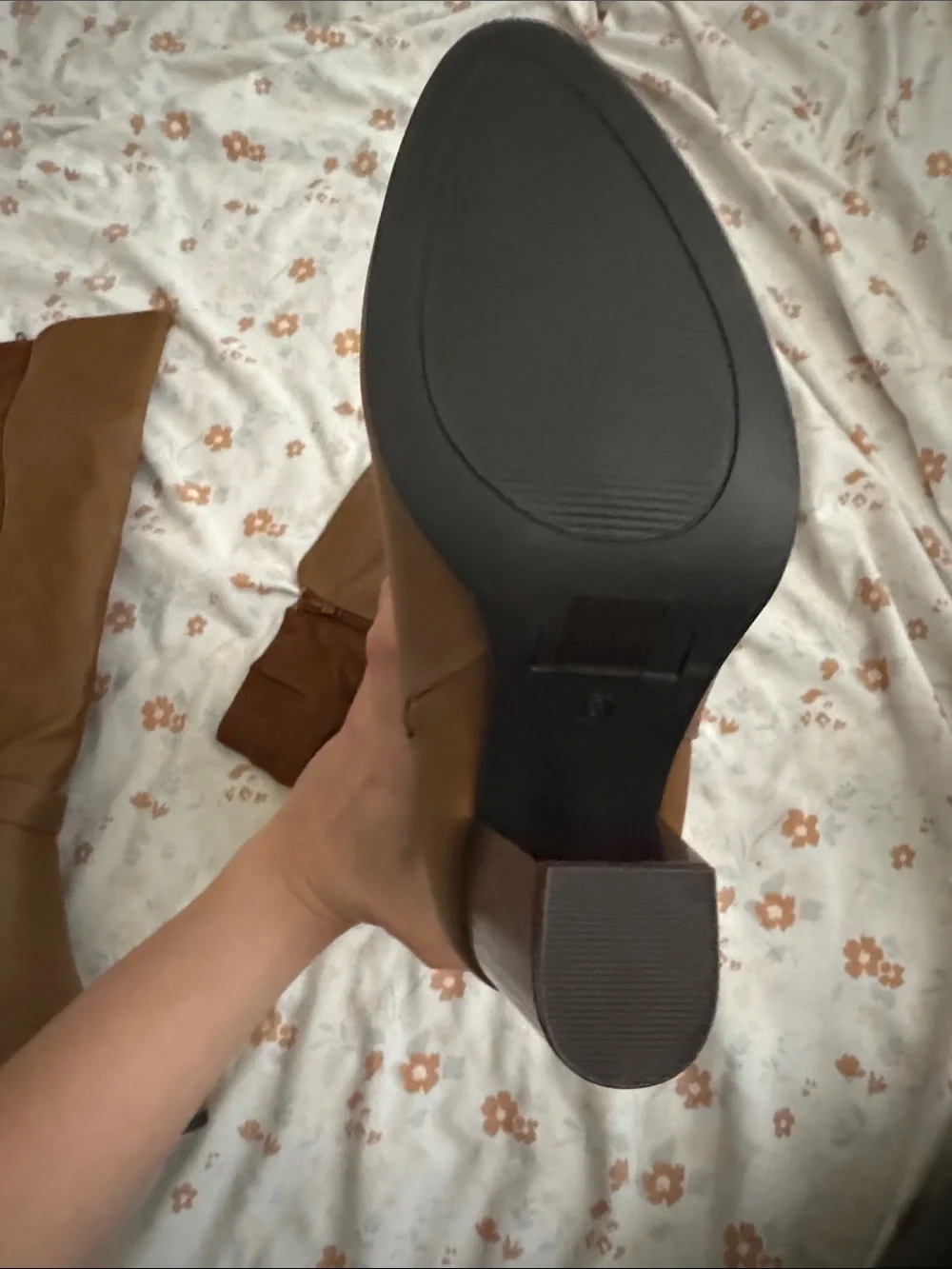 Women's Tall Two-Tone Brown Block Heel Boots